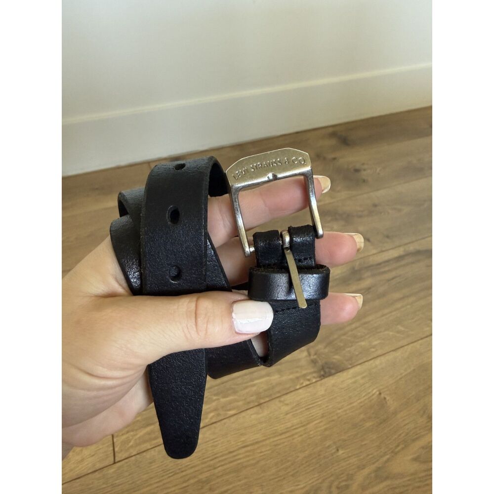 LEVI kids m black leather silver buckle western belt basic school church